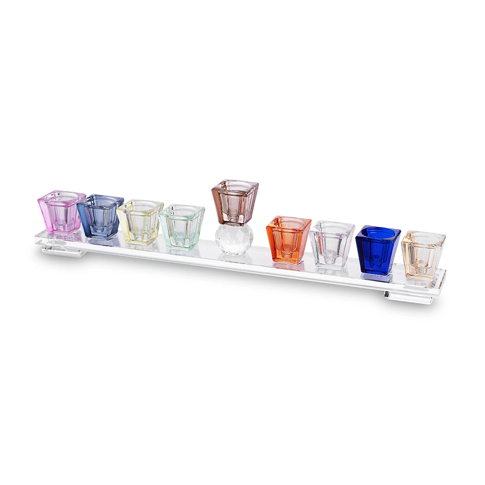 Crystal Chanukiah with Coloured Cups