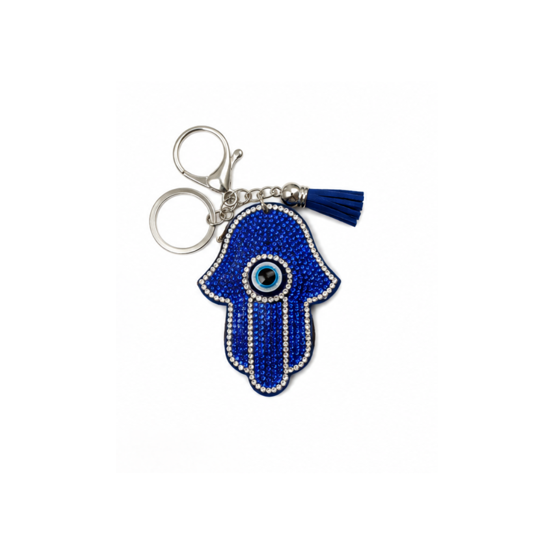 Dark Blue and silver lined hamsa key ring 