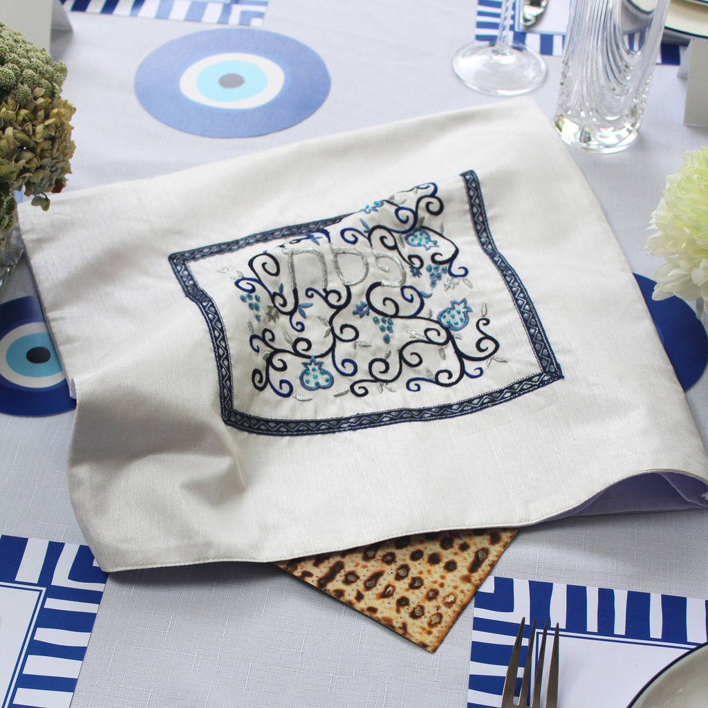 Matzah Cover Navy Swirls