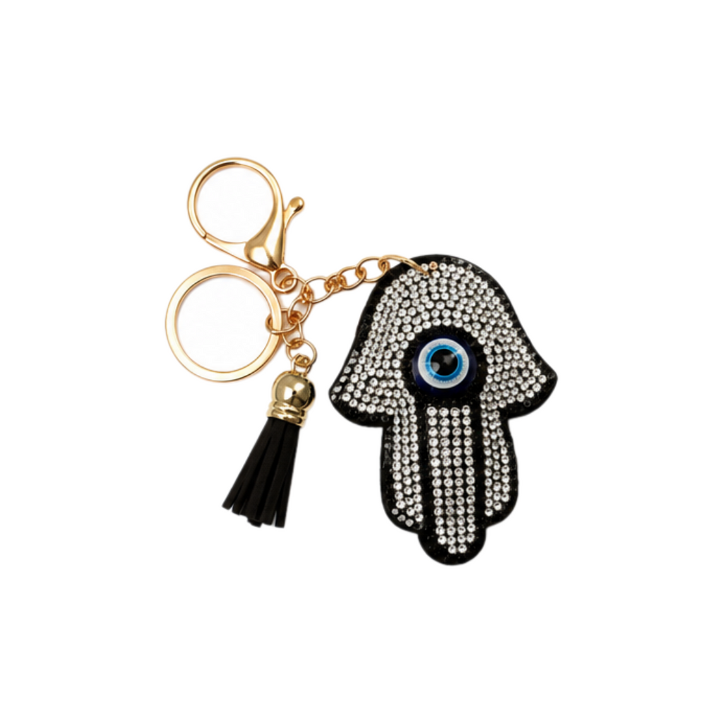 Silver with black lined hamsa keyring 
