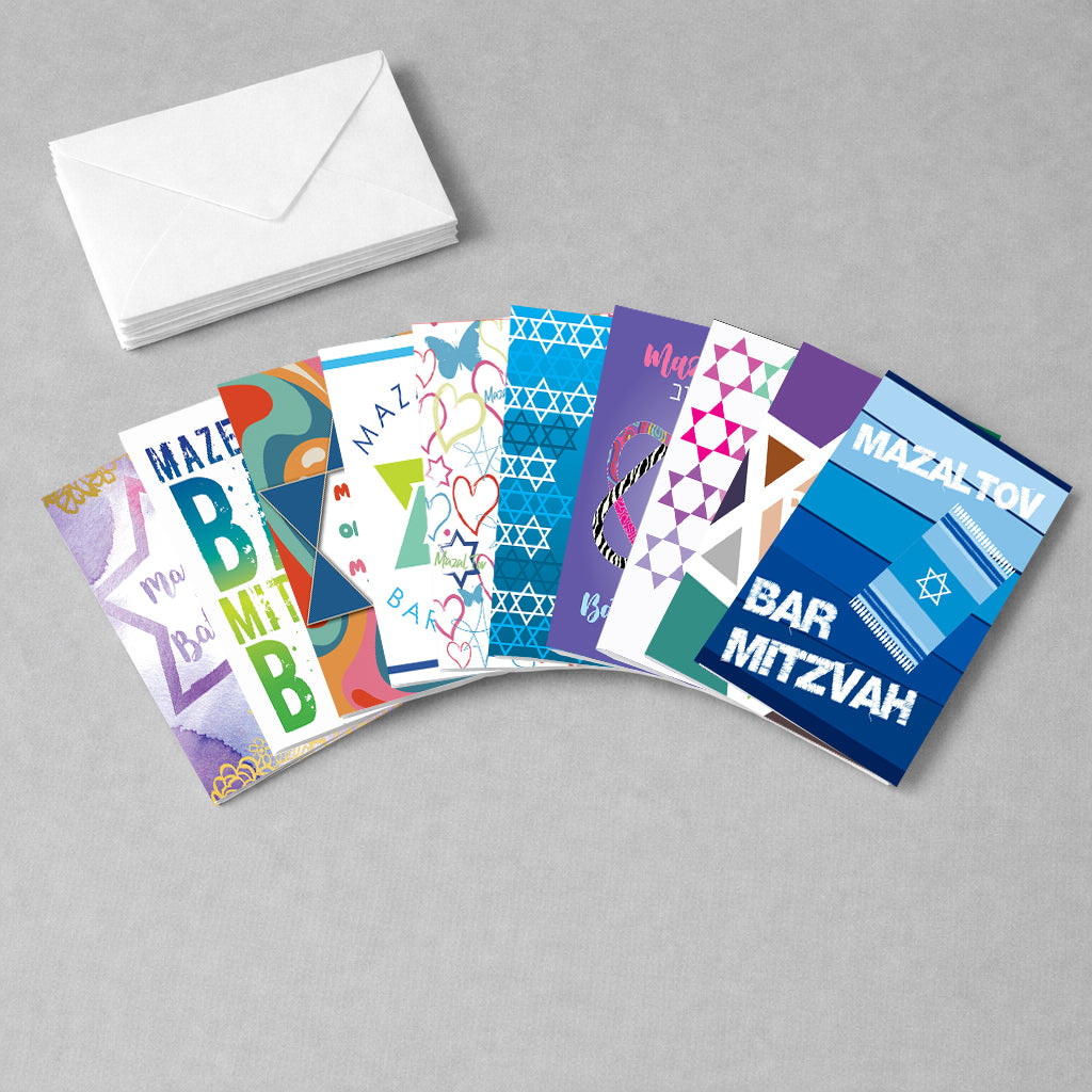 Pack of 10 Assorted Bar Mitzvah and Bat Mitzvah Cards (5 each)
