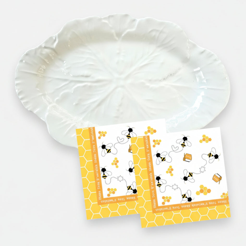Melamine Cabbage Platter with Rosh Hashana serviettes - Print35