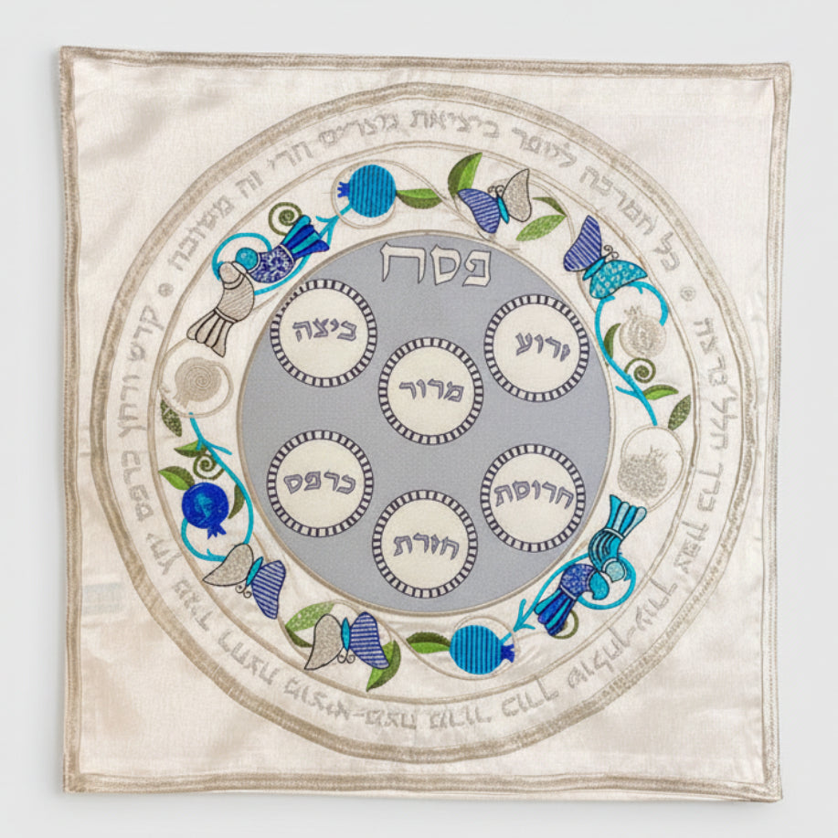 Matzah Cover – blues, silver & white - Print35