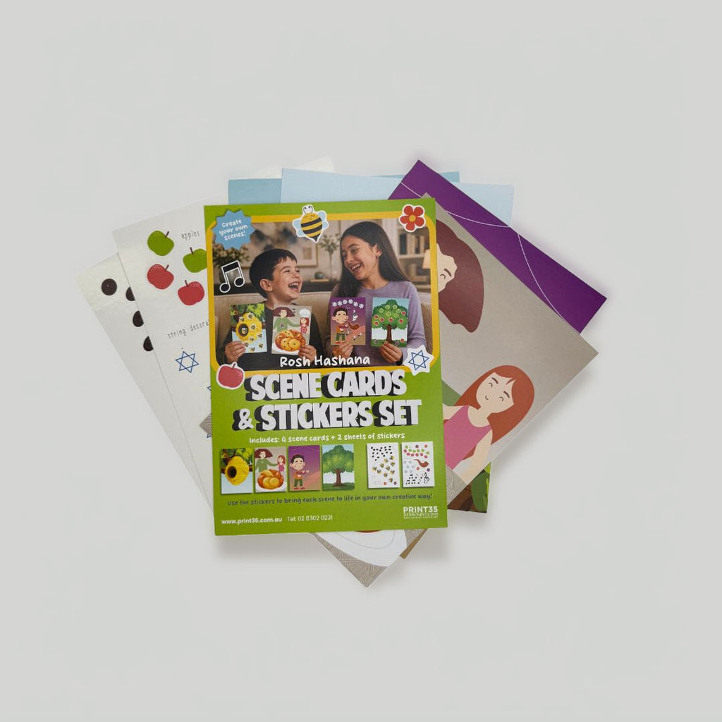 Rosh Hashanah scene stickers kids activity set with four illustrated scenes