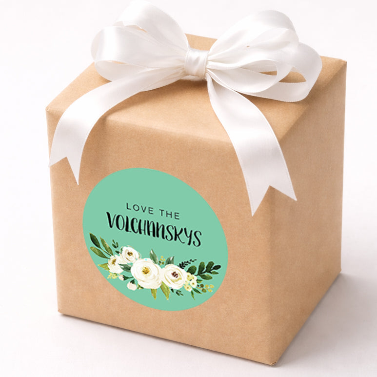 Round Teal Roses Personalised Gift Stickers